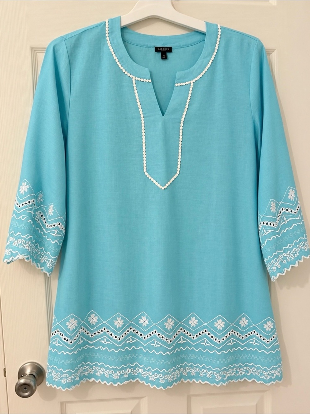 Talbots embroidered linen tunic shirt blouse 2x